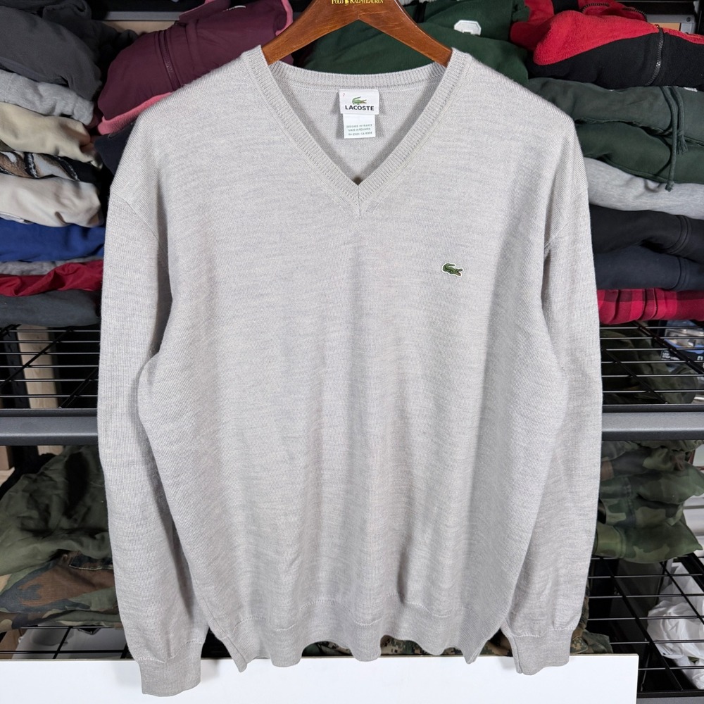 Lacoste Men's Light Gray‎ V Neck Long Sleeve Wool Sweater Size 7